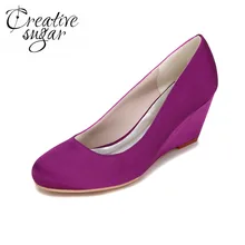 Creativesugar concise woman dress shoes middle heel pumps beach wedding party bridal wedges royal blue champagne