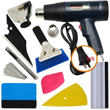 Best EHDIS Vinyl Car Wrap Tool Set US/EU/AU Electric Hot Air Gun LCD Heat Gun Car Sticker Scraper Knife Window Tint Car Accessories