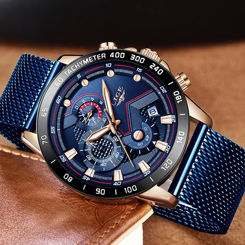 LIGE Top Brand Men's Fashion Watches Men Sport Waterproof Stainless Steel Mesh Belt Quartz Clock WristWatches Relogio Masculino