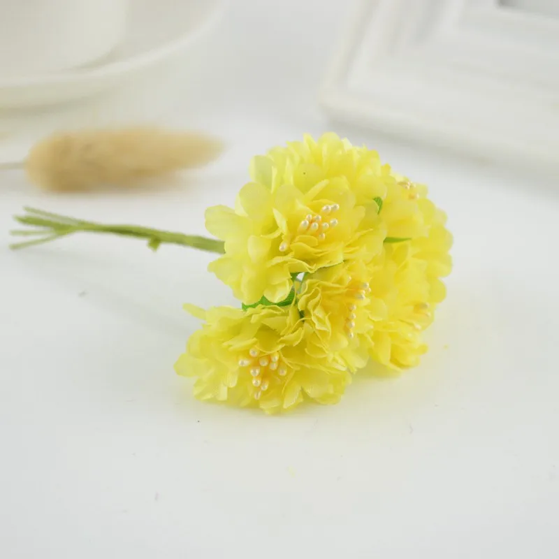 6 шт. шелковые гвоздики искусственные цветы для украшения свадьбы ручной работы DIY букет невесты декоративный подарок Скрапбукинг венок - Цвет: yellow
