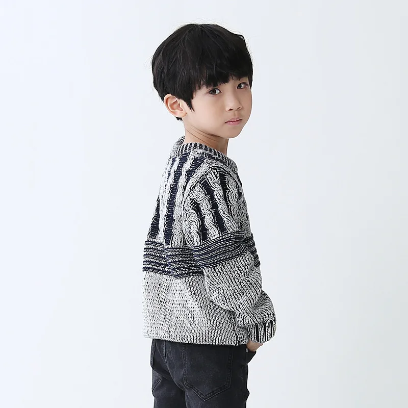 Свитера для мальчиков от 5 до 13 лет брендовый пуловер для мальчиков в синюю и серую полоску г. Детский вязаный пуловер, свитер