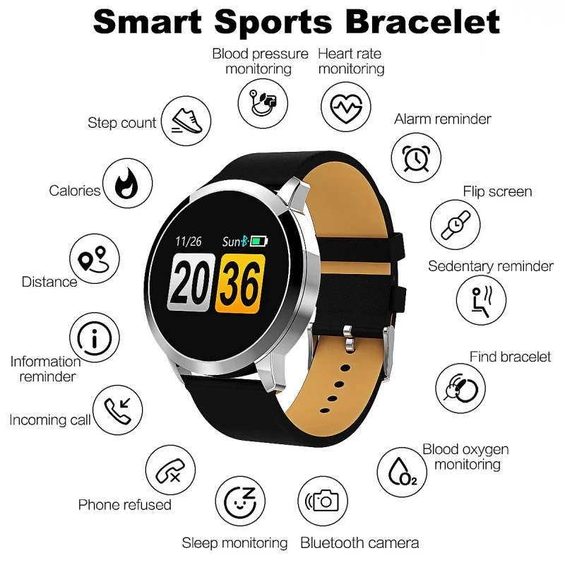 New Q8 OLED Screen Smartwatch Heart Rate Monitor Smart Watch Sport Fitness Men Women Wearable Devices for IOS Android