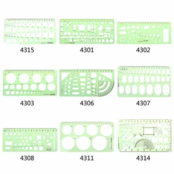 

9 different rulers Green Plastic Circles Geometric Template Ruler Stencil Measuring Tool Students
