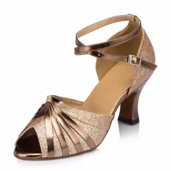 Индивидуальные Каблучки открытый носок цвета: золотистый, серебристый Salsa Костюмы для бальных танцев Туфли для латинских танцев для