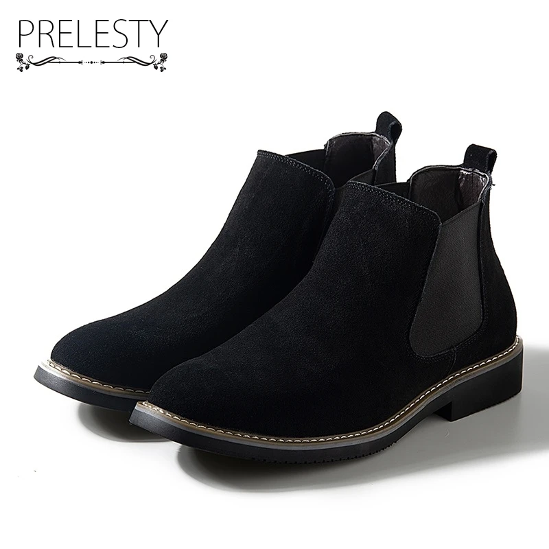 

Prelesty Men Classical Chelsea Boots Winter Comfortable Suede Leather Quality Shoes Solid Color Waterproof Running Rain Boot
