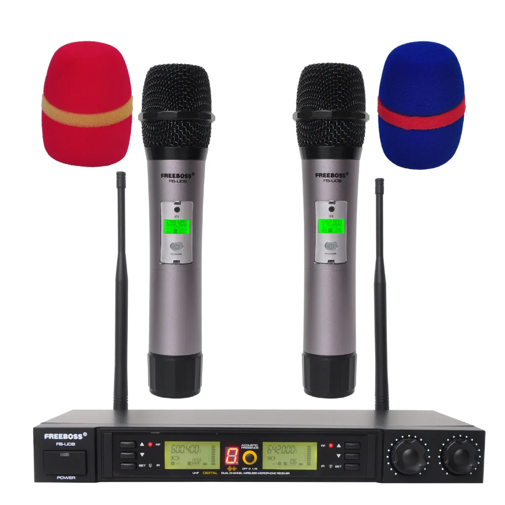Freeboss FB U08 2 сторонний 200 каналов PLL IR UHF беспроводной микрофон с ручками для Karoke KTV