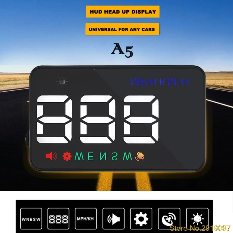 

Newest 3.5inch A5 GPS HUD Head Up Display Km/h MPH Digital Speedo Speed Warning Alarm Drop Ship