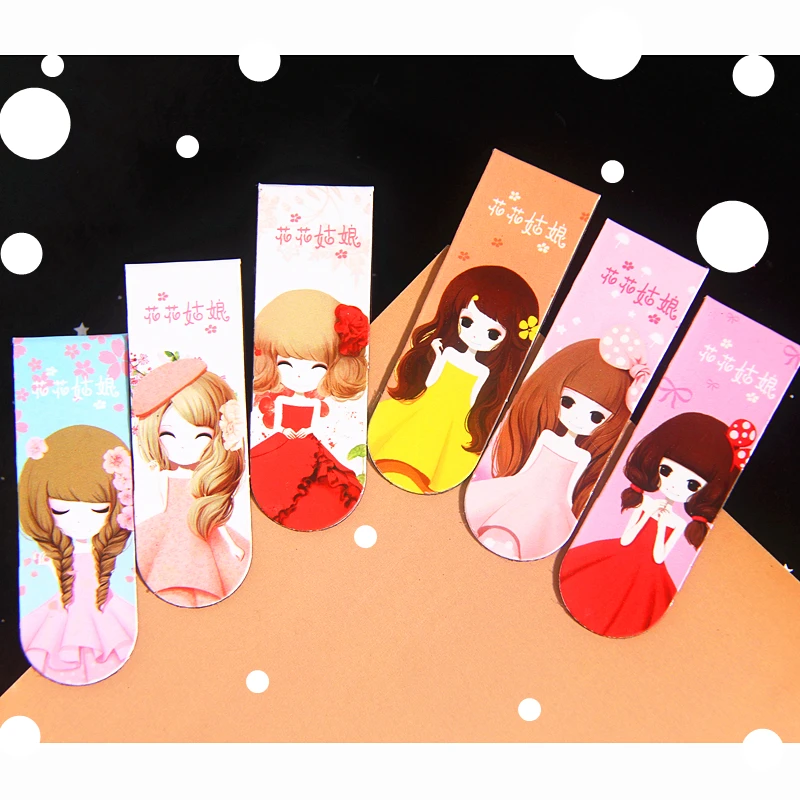 

6pcs/set cartoon lovely girl maid lass fille colleen magnetic bookmark book bookmarks for book metal bookmark Bookmarks