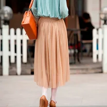 Сезон весна-лето; 3 слоя рубашка сетки плиссированные Для женщин пачка Тюлевая юбка бальное платье корейский стиль Big Swing Миди-юбки Высокая Талия