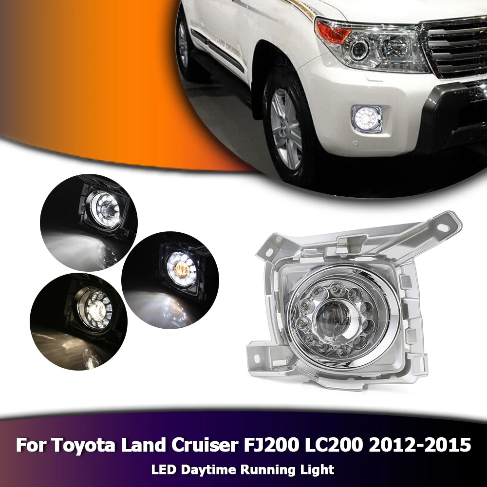 

For Toyota Land Cruiser FJ200 LC200 2012-2015 White Auto Daylight LED Daytime Running Lights DRL With Fog Lamps D35
