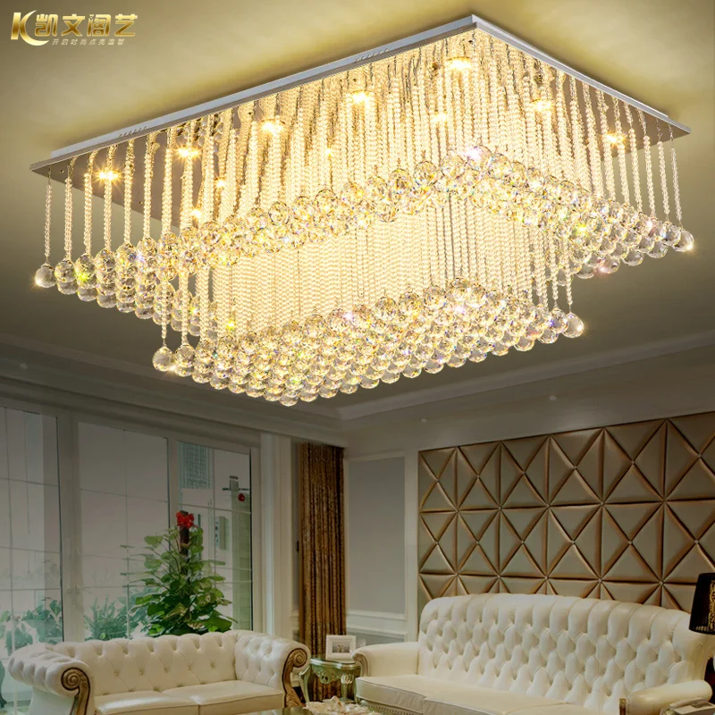 

Rectangular living room lamp crystal lamp LED ceiling lamp bedroom lamp restaurant lamp simple double crystal lamp living room