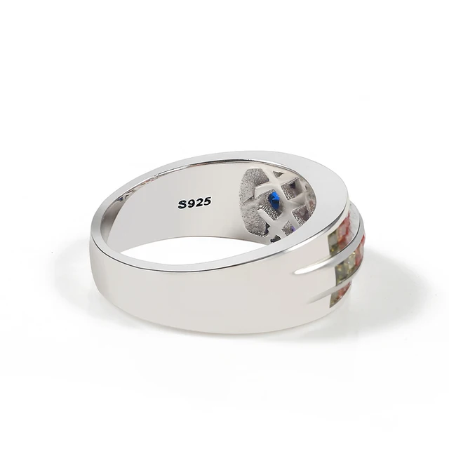 TL 925-Sterling-Silver Rings Fashion Design Big Silver Ring Inlaid Austria Rainbow Zircon Handmade Trendy Ring For Women