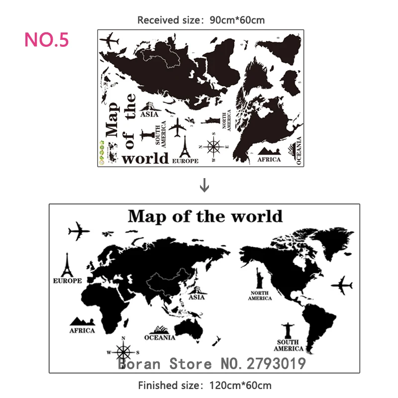 11 видов большая карта мира Наклейка на стену s мультяшная карта домашний декор для детской комнаты виниловые DIY наклейки на стены для путешествий круглый мир наклейка - Цвет: NO.5