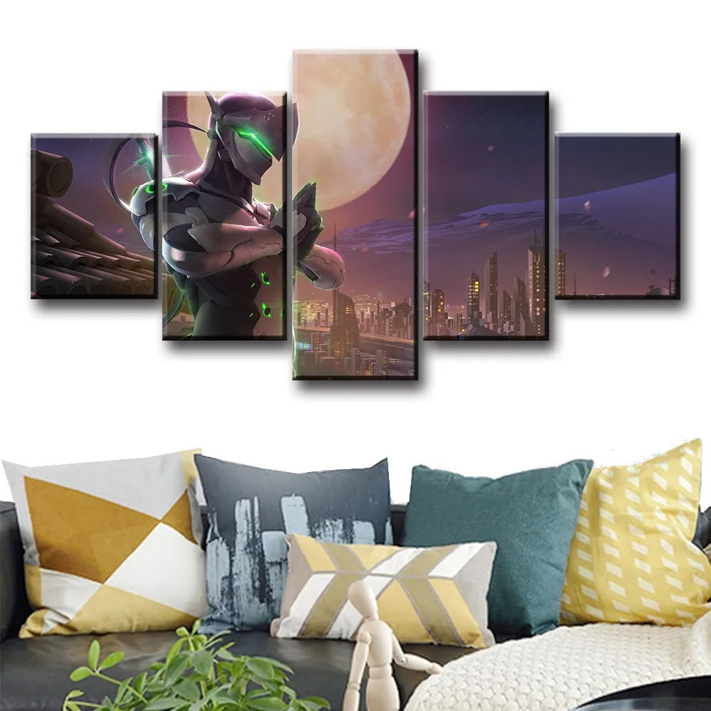 5 Piece Genji Video Game Scene Poster And Prints Wall Art Modern Decorative Pictures Canvas Paintings Home Decor quadro cuadros