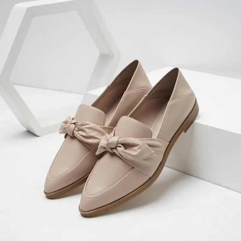 

famous brand bow slip on loafers leather shoes woman pointed toe oxford creepers bowtie mules women espadrilles lazy shoes 435