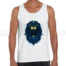 Полиция коробка ретро печатных мужчин Доктор Кто майка Топы ТАРДИС дизайн мужской жилет hispter Повседневная мода singlets