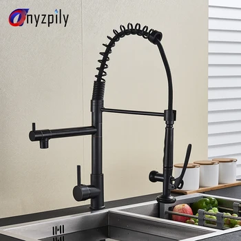 

Onyzpily NEW Pull Out Spring Kitchen Faucet Brass Vessel Sink Mixer Tap Dual Sprayer Swivel Spout Hot And Cold Mixer Tap