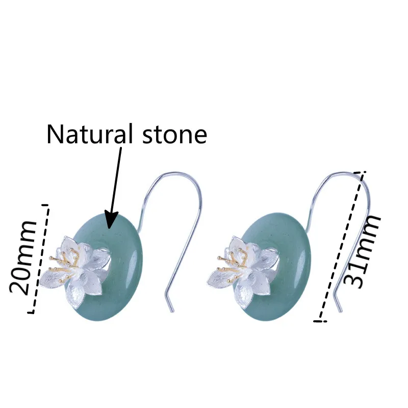Форзац 925 пробы серебро натуральный камень цветок лотоса Висячие серьги для женщин Китайский Винтажный стиль женские вечерние ювелирные изделия