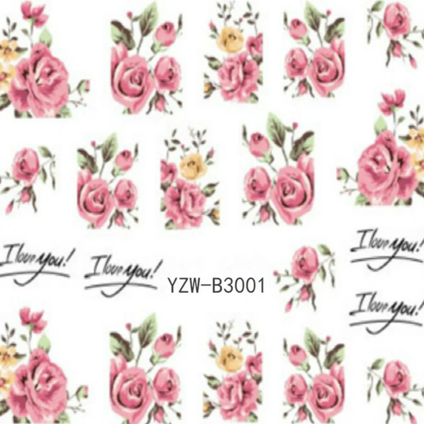 

11.11 Rose 1 Pcs Nail Stickers Flowers PPlants Water Decal Cat Pattern 3D Manicure Sticker Nail Art Decoration Sexy Lady #33