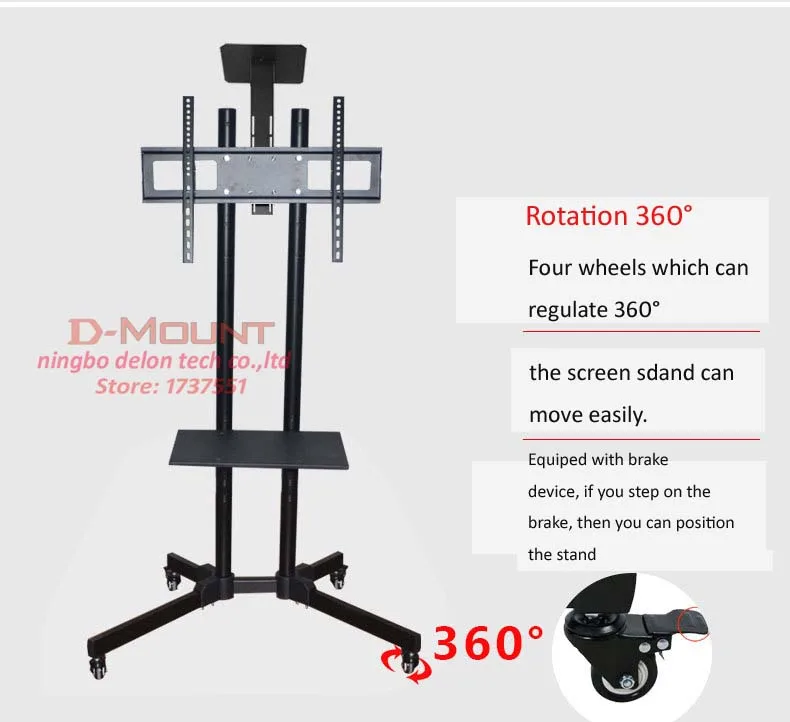 D-крепление, DL-SP1, экономичный Наклонный телевизор, Мобильная тележка, свободный подъем 3"-65", светодиодный ЖК-плазменный телевизор на колесиках, холодный светодиодный, стальной