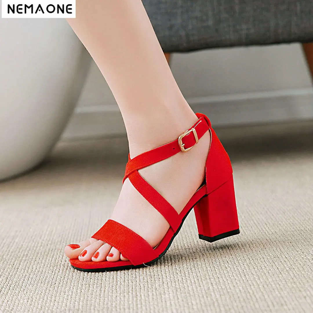 

NEMAONE Gladiator High Heels Women cross buckle Brand Hollow Women Sandals Summer Fashion Sandalias large size 43