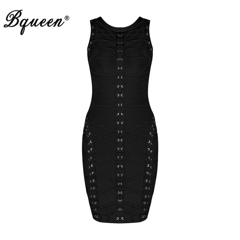 Bqueen, новинка, сексуальное, на шнуровке, одноцветное, облегающее, модное, мини, без рукавов, с круглым вырезом, на молнии, женское платье для вечеринки