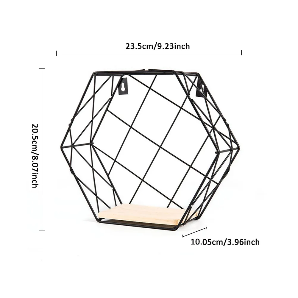 Деревянный железный художественный шестигранник в скандинавском стиле, современный стиль, стеллаж для хранения, настенный тип, Домашний Органайзер, держатель для полки, инструмент для украшения дома