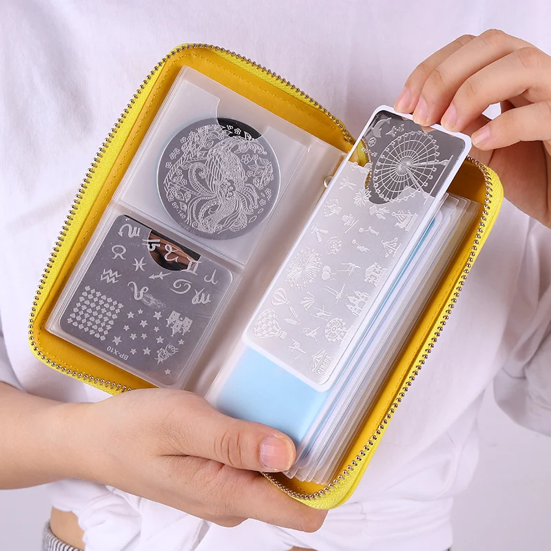

BORN PRETTY 24 Slots EMPTY Nail Stamping Plates Holder Case Yellow Smiling Face Manicure Nail Art Plate Organizer