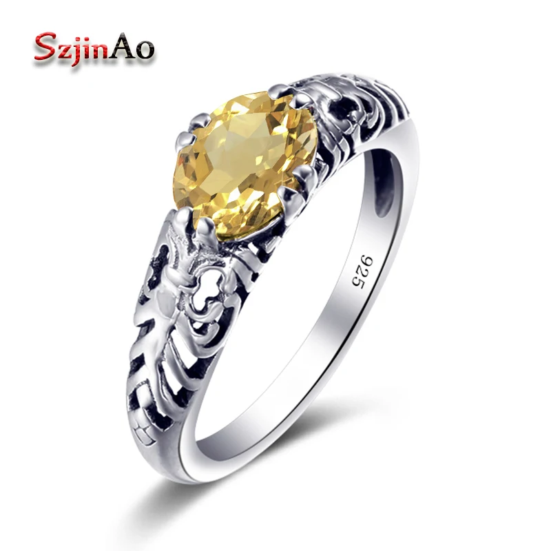 

Szjinao 100% 925 Sterling Silver Citrine Rings For Women Female Oval Ring Finger Famous Original Fine Jewelry Factory Price
