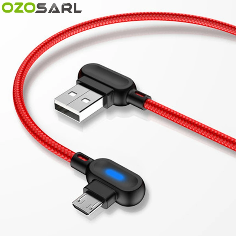 

5V 2.4A Fast Charging LED Light 100CM Cable USB Type C Micro USB Charger Cable L Type Bending Nylon Cord for iPhone Cable