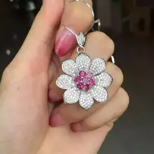 Натуральный красный гранат камень кулон S925 Серебряный натуральный драгоценный камень кулон Цепочки и ожерелья модные большие класса «Люкс» с изображением подсолнуха для женщин ювелирные изделия