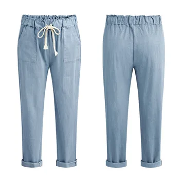 

2018 Casual Trousers Women Elastic Waist Pockets Loose Pants Leisure Long Pants