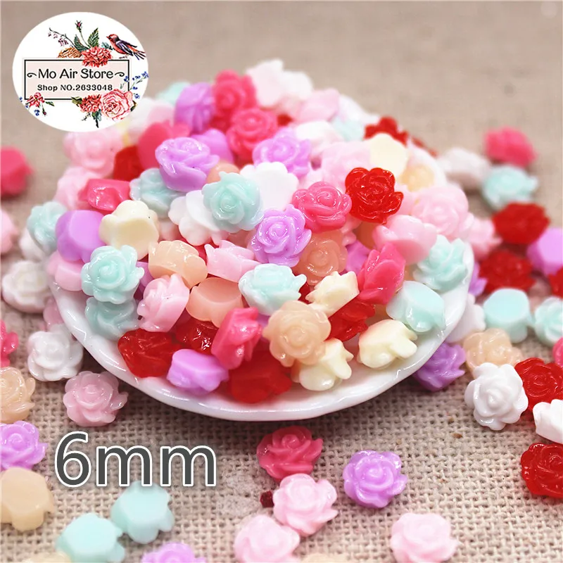 

100pcs 6mm mix color small flower resin flatback cabochon DIY jewelry/phone/nail art decoration No Hole