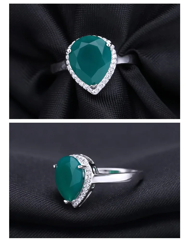 Gem's балетные костюмы натуральный зеленый агат, натуральный камень капли воды, кольца для женщин 925 пробы Серебряное обручальное кольцо ювелирные украшения