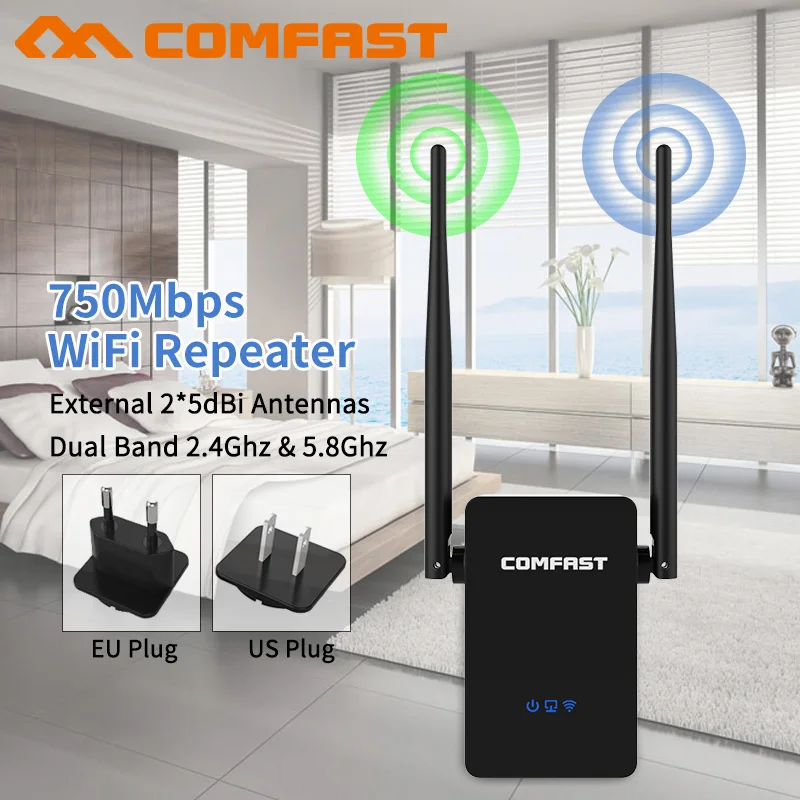 

Wireless Wifi Extender 750Mbps Wifi Repeater/Router Dual Band 2.4&5Ghz Wifi Network Booster Long Range Antenna Signal Amplifier