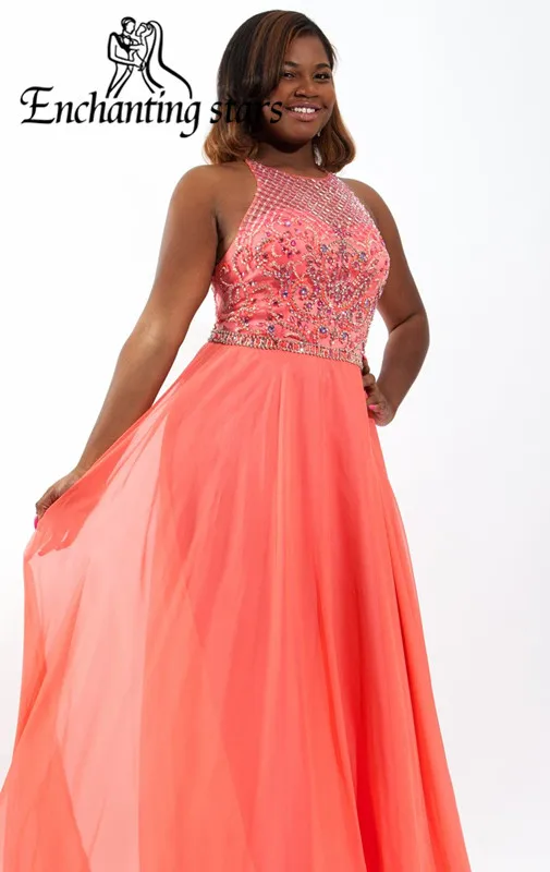 2017 Coral Chiffon Major Beading 