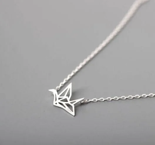

Jisensp New Fashion Friendship Handmade Necklace Lovely Origami Crane Necklaces for Women Cute Bird Long Chain Necklaces Gifts