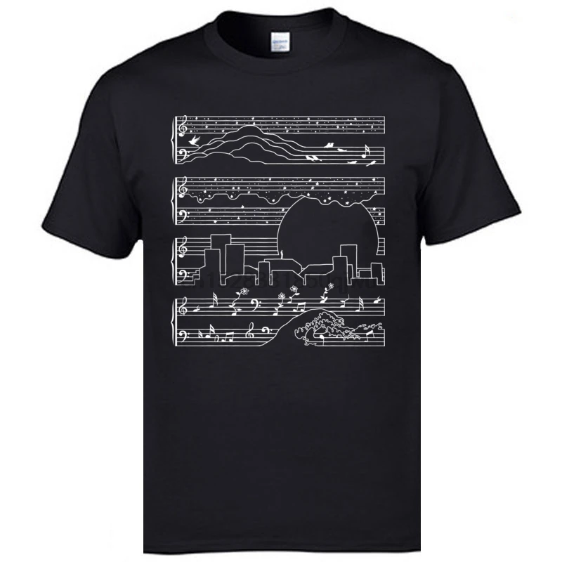 2019 Cheap Men Tops Tees The Moonlight Sonata Print T Shirts Pure Cotton Short Sleeve Read Music Note Graphic Tshirt For Male | Мужская