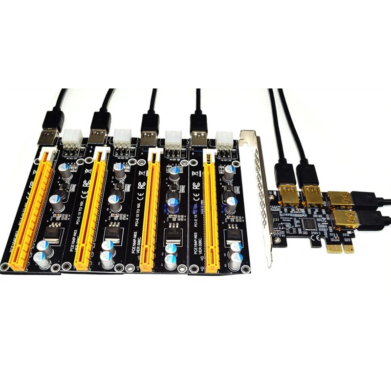 NEW add in card PCIe 1 to 4 PCI express 16X slots Riser Card PCI-E 1X to 4 PCI-e slot Adapter USB 3.0 Port Multiplier for Mining