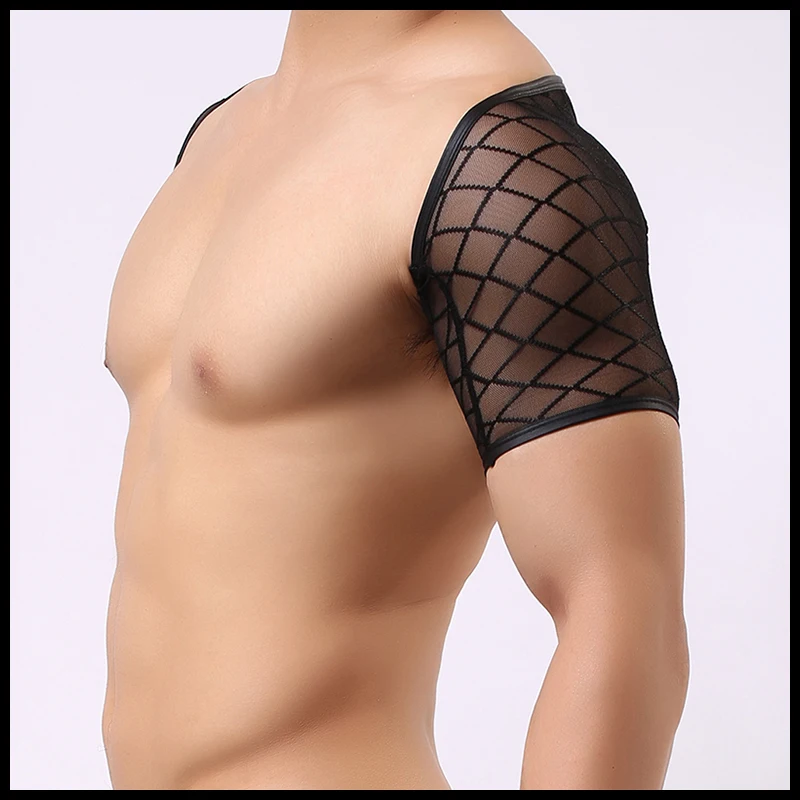 رجل المصارعة Singlets/الذكور مضحك شبكة Fishnet نرى من خلال المحاصيل قمم فنايل/غاي مثير منقوشة شير سترة الملابس الداخلية