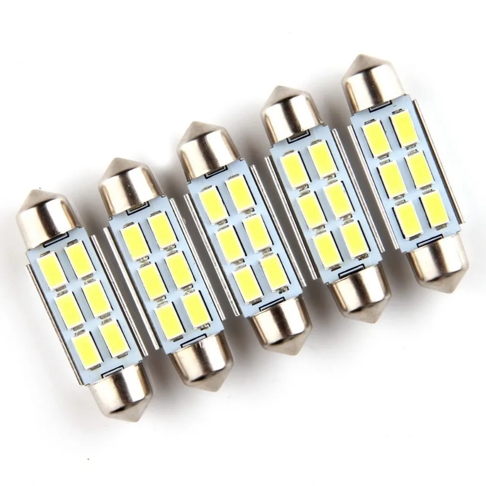 100 шт. без ошибок 6SMD C5W 5730 12 в 31 мм/36 мм/39 мм/41 мм купольная гирлянда Белая светодиодная лампа для загрузки рабочий свет потолочный плафон для чтения