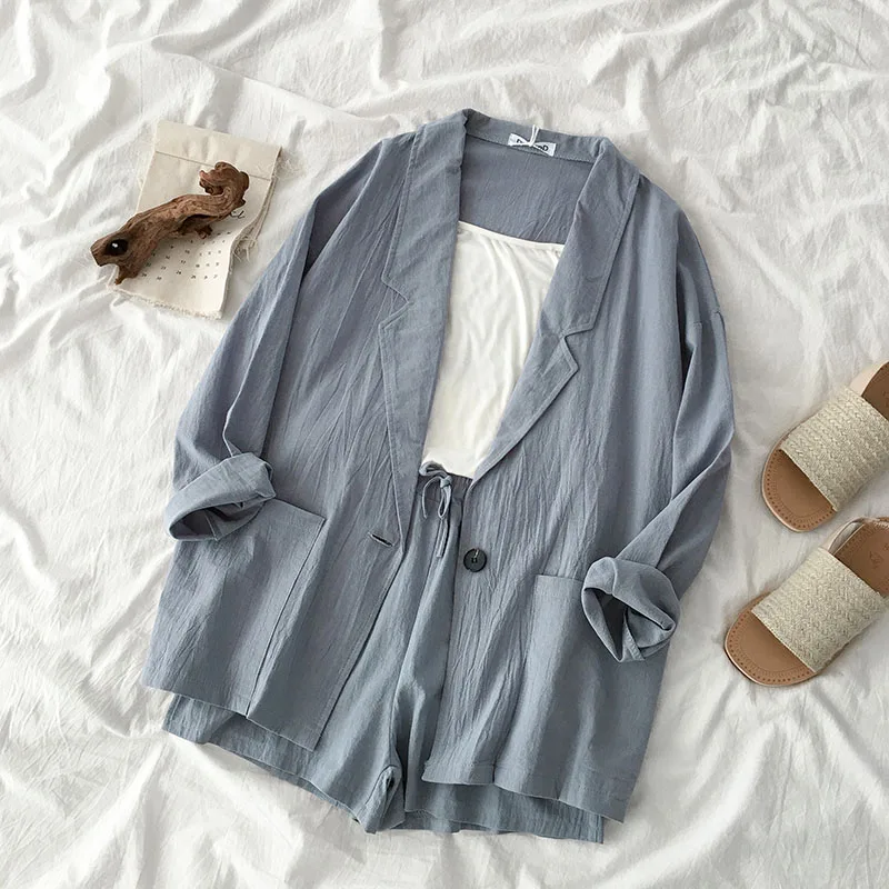 

Women Office Lady Khaki Solid Short Pant Suits 2 Two Piece set Fashion Notched Jacket Blazer + Zipper Short Femme Sets