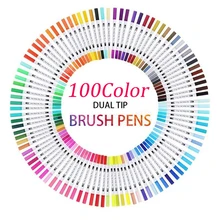 100 Цвета двойная щетка ручка, фломастер художественный Маркер ручки для рисования акварель кисти ручка школьные канцелярские принадлежности
