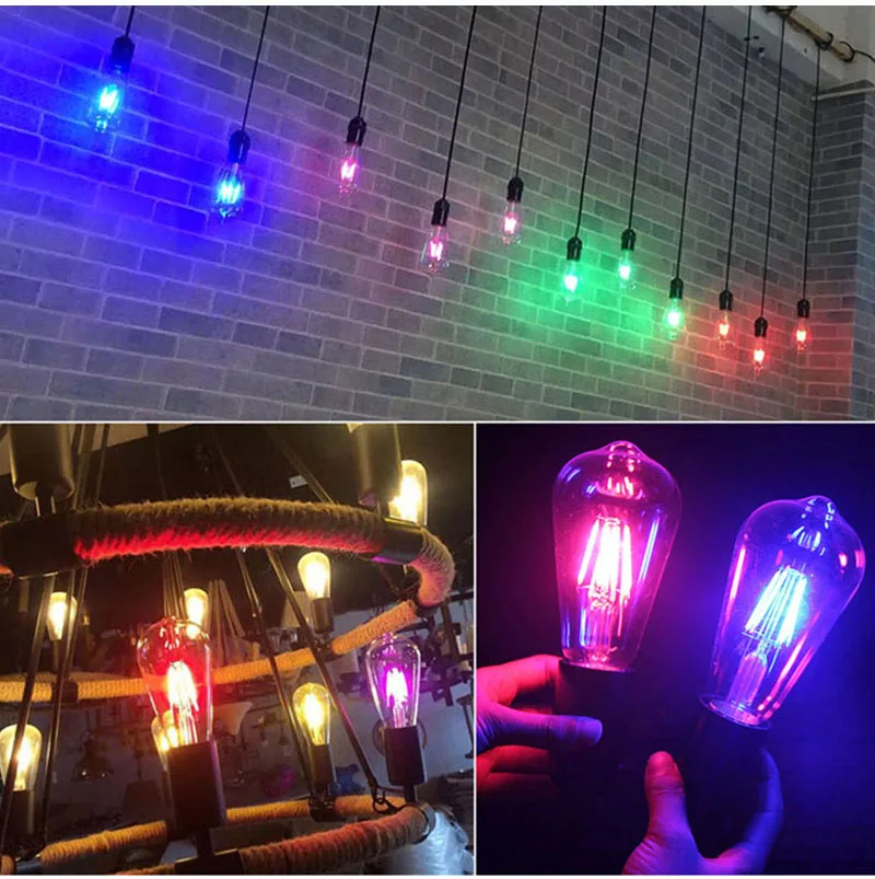 GreenEye 1~4Pcs Color Led Bulb Edison 220v E27 Filament LED Lamp Light ST64 Retro Green/Blue/Red/Pink/Warm/White Ampoule Lampara