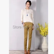 Осень Весна Повседневные узкие женские брюки средней талии полная длина хлопок эластичный пояс женские брюки черные yss0401