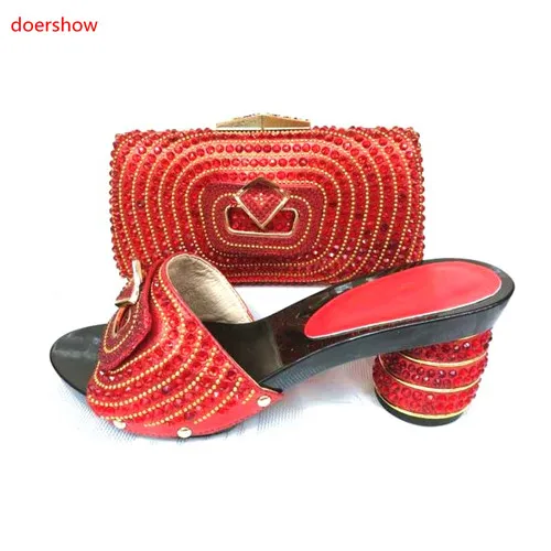 

doershow African red color Shoes and Bag Set African Wedding Shoe and Bag set Italy Shoe and Handbag Summer Set Women JS1-11
