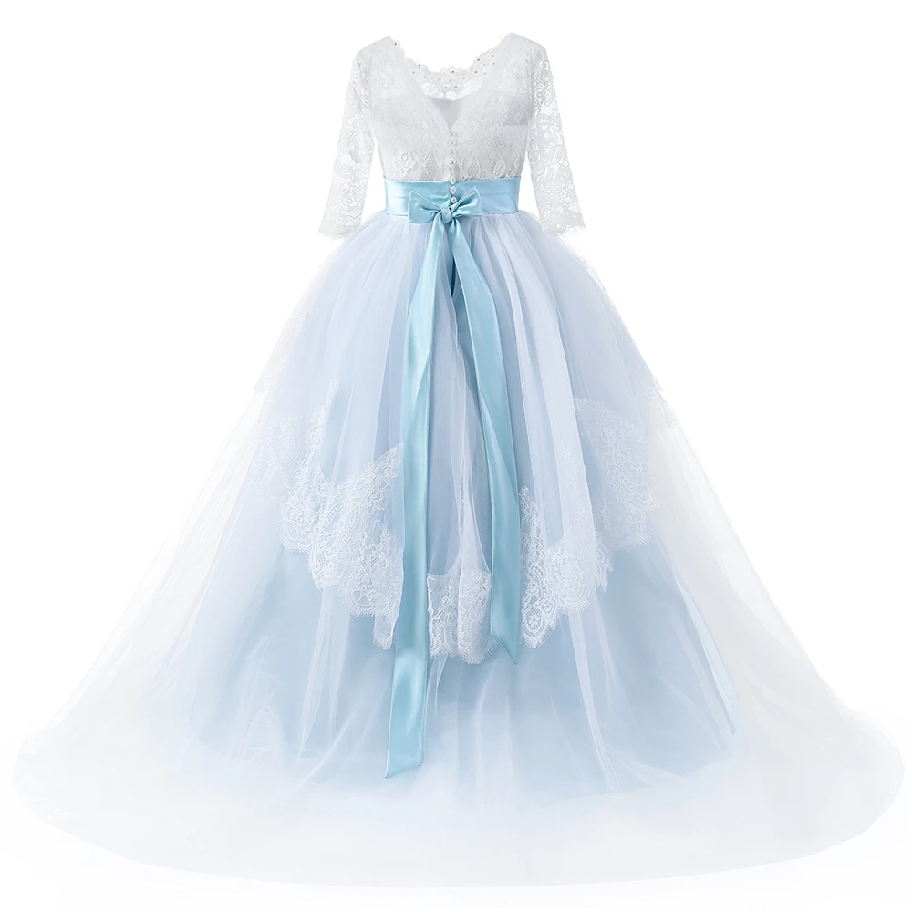 Новинка 2019 года; кружевное платье трапециевидной формы с цветочным узором для девочек; пышное платье принцессы с бантом; Vestidos De Comunion; QA1215