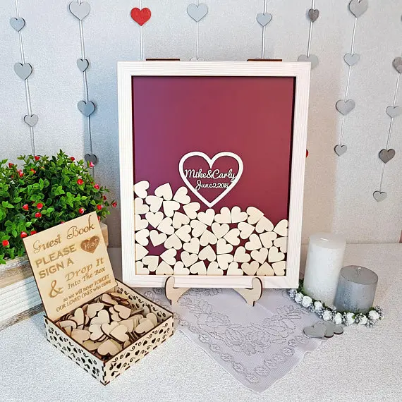 

personalize name date Rustic wedding engraved Alternative Wooden guestbooks Drop memory box signature guest books decorations