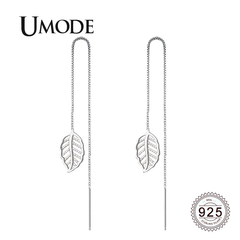 

UMODE 925 Sterling Silver Drop Earrings Leaf S925 Long Dangling Earrings for Women Trendy Geometric Dangle Jewelry 2019 LE0632