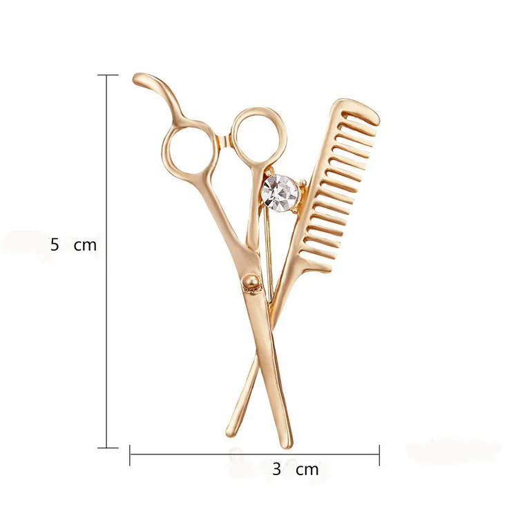 ZHIMO, креативная Парикмахерская брошь для мужчин и женщин, значок с кристаллом, ножницы, расческа, маленький костюм, воротник, иглы, золото, серебро, броши на булавке